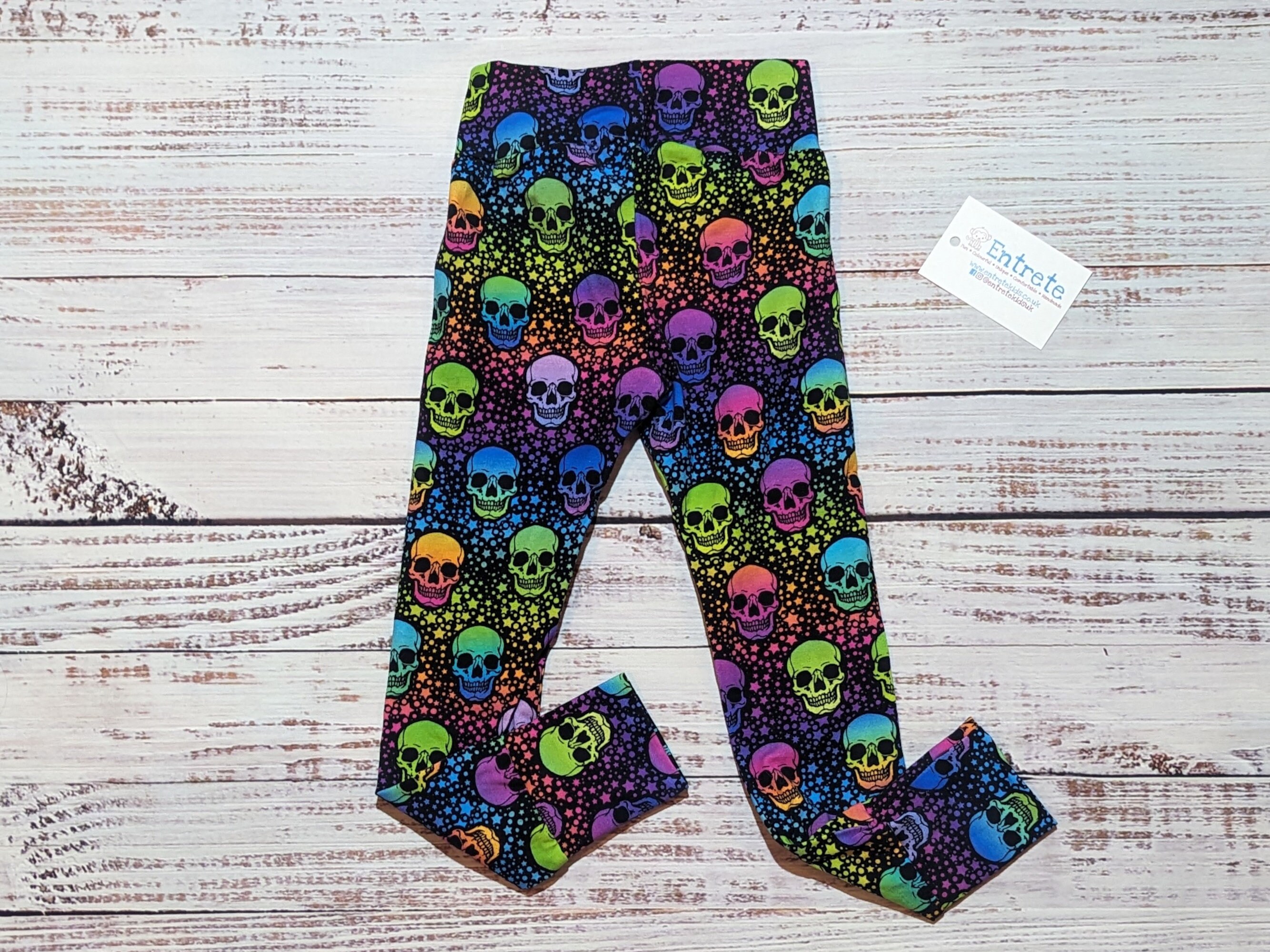 Women's Skull & Floral Print Stretchy Leggings – Black/White, Sizes UK 8-26, Full Length