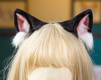 Realistic animal ears,Black cat ears,Black Kitten ears,Fox ears,Wolf ears,Dog ears,Dark furry ears,Cosplay,Halloween,Lolita