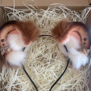 3.7" Cute Brown Bear furry ears headband with earrings,Pink bear ears headband,Monkey ear headband,Hamster ears,Mouse ears,Cosplay,Lolita