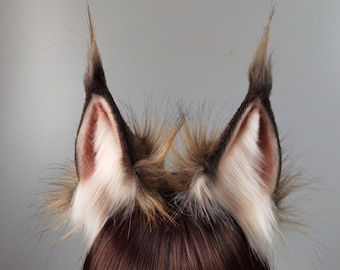 Realistic animal ears,Wolf ears headband,Fox ears,Halloween costume,Costume tail and ears,Cosplay,Brown ears headband,Faux fur ears