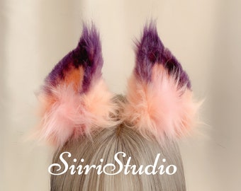 Pink-purple fox ears and tail|Fox ears and tail cosplay|Cute plush ears headband adult|Faux fur ears cosplay|Furry ears headband cosplay
