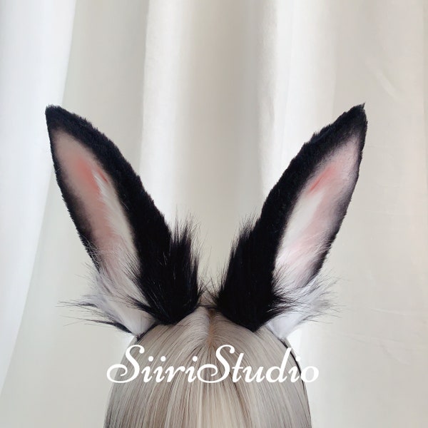 Black rabbit ears and tail cosplay|Bunny ears and tail cosplay|Black bunny ears headband|Bunny plush ears headband adult|Bunny ears black