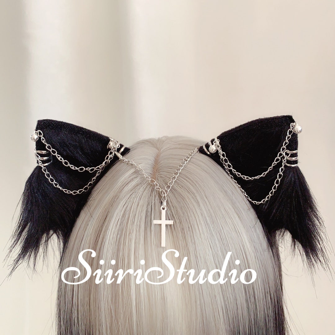 Cat Ears Hair Clipsblack Cat Ears Cosplaycute Kitten Ears With the Bows ...