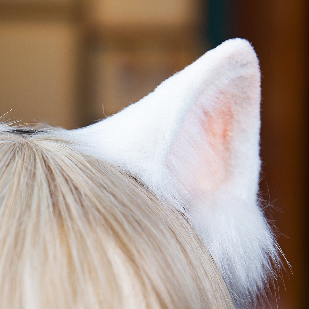 White Cat Earsrealistic White Kitten Earslolita Cospalyfaux Etsy