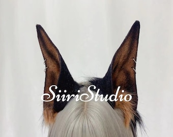 Black Brown Doberman Pinscher Animal Ears Headband with the Hoops,Halloween Beast Ears Headband Cosplay,Video Game Role Ghost Ears