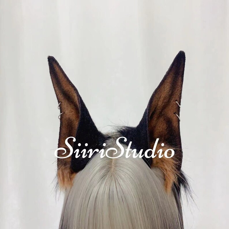 Black Brown Doberman Pinscher Animal Ears Headband with the Hoops,Halloween Beast Ears Headband Cosplay,Video Game Role Ghost Ears image 1