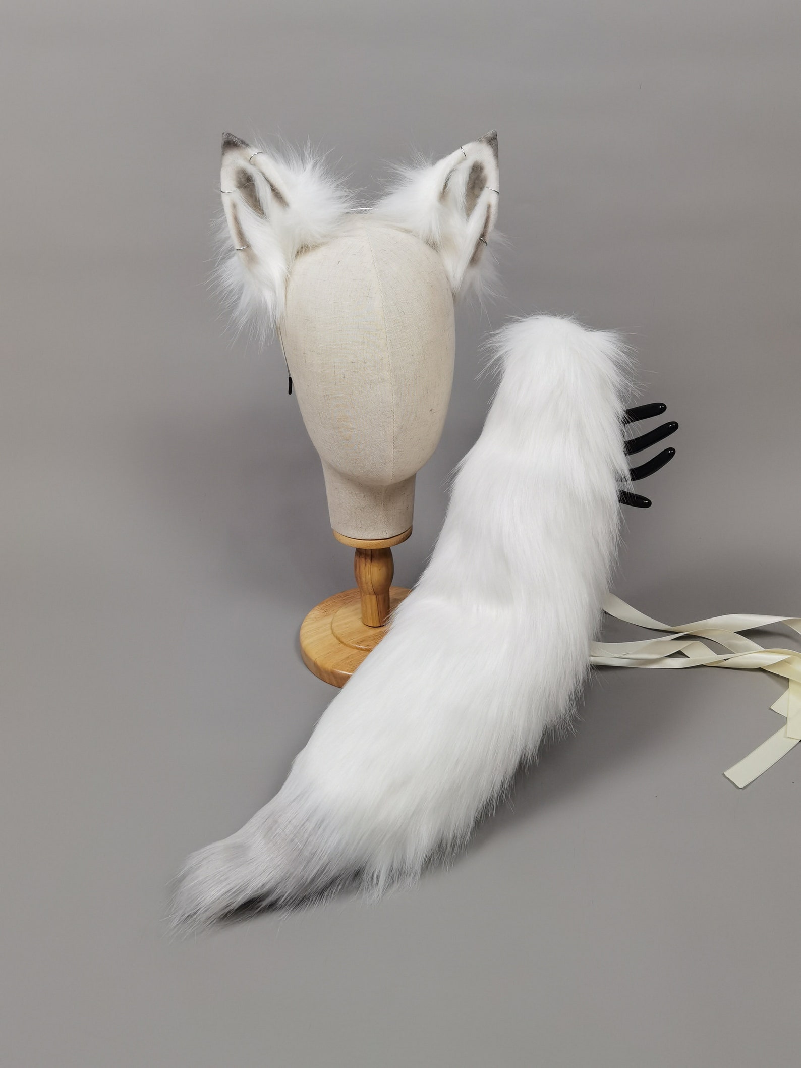 White wolf ears and tail setWhite fox ears and tail Etsy