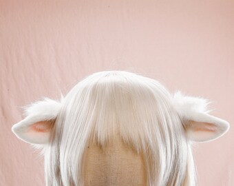 White Sheep ears headband,White Cat ears,White dog ears,White furry ears,Plush ears,Cosplay,Anime ears