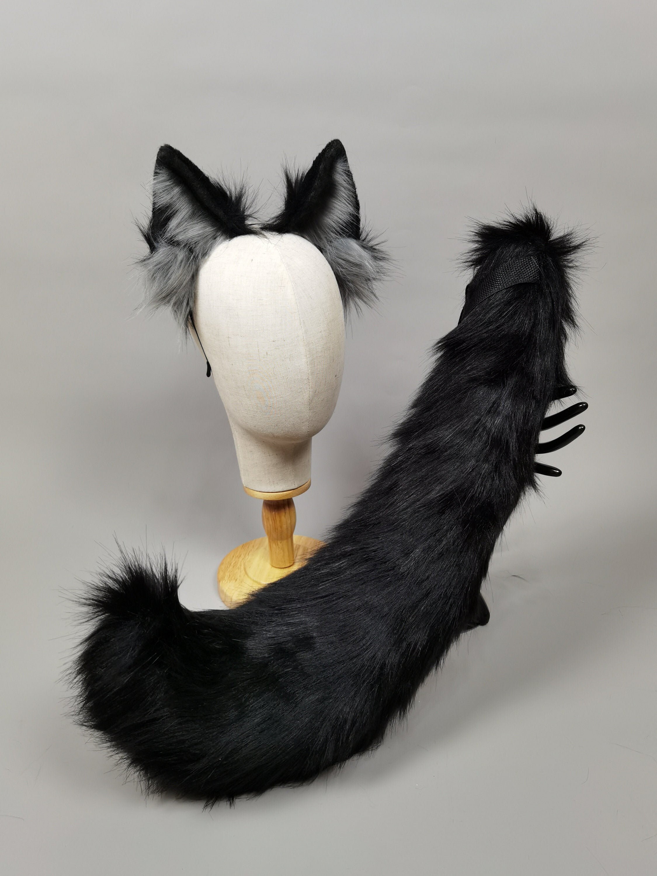 Realistic Wolf Ears and Tail Set werewolf Ears and Tail black