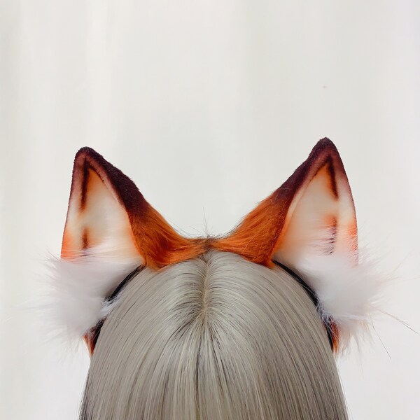 Realistic fox ears headband cosplay|Plush Blood red fox ear cosplay|Red-orange furry animal ear|Halloween cosplay beast fluffy ears headband