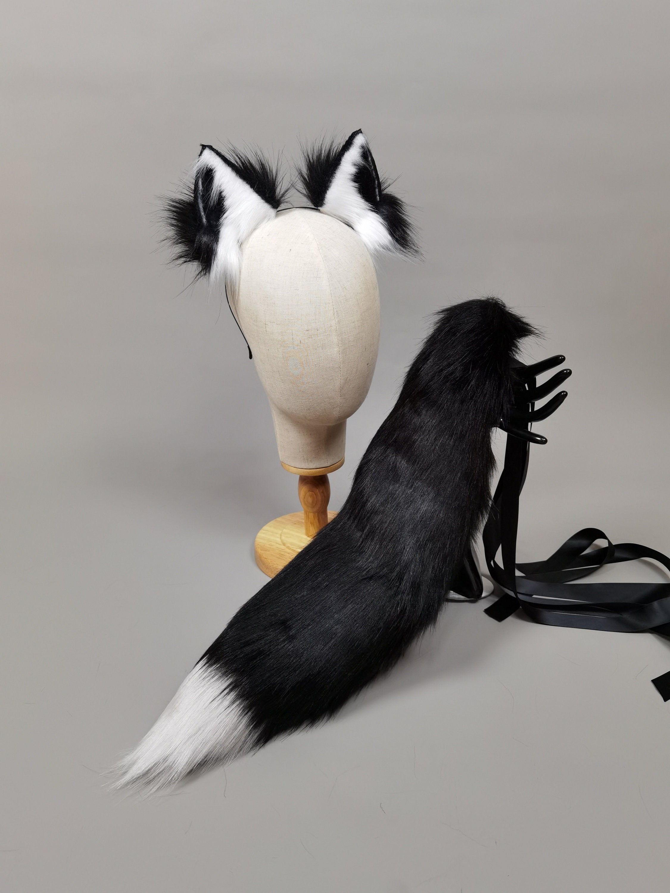 Black wolf ears and tail setWhite wolf ears and tail Etsy