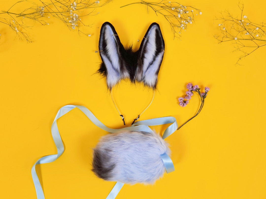 4.7 Cute Blue Black Bunny Ears and Tail Set,rabbit Ear and Tail Set