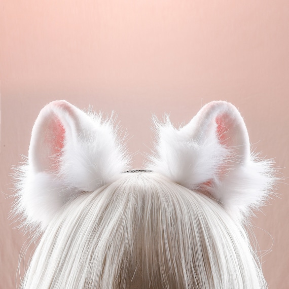 White Furry Hamster Ears,cute Hamster Ears Headband,white Dog Ears,white  Cat Ears,white Neko Ears,white Animal Ears,cosplay Mouse Ears 