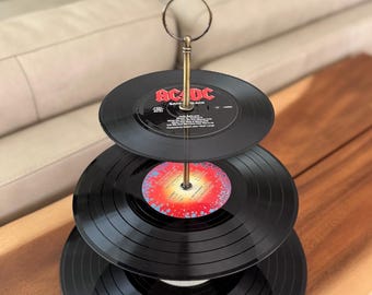 3-laags cupcakestandaard geüpcycled vinylplaten: jaren 80 klassiek rockdecor