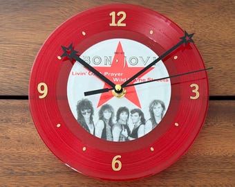 Platenklok: 7" rood vinyl Livin' On A Prayer Platenmuziek Art Decor