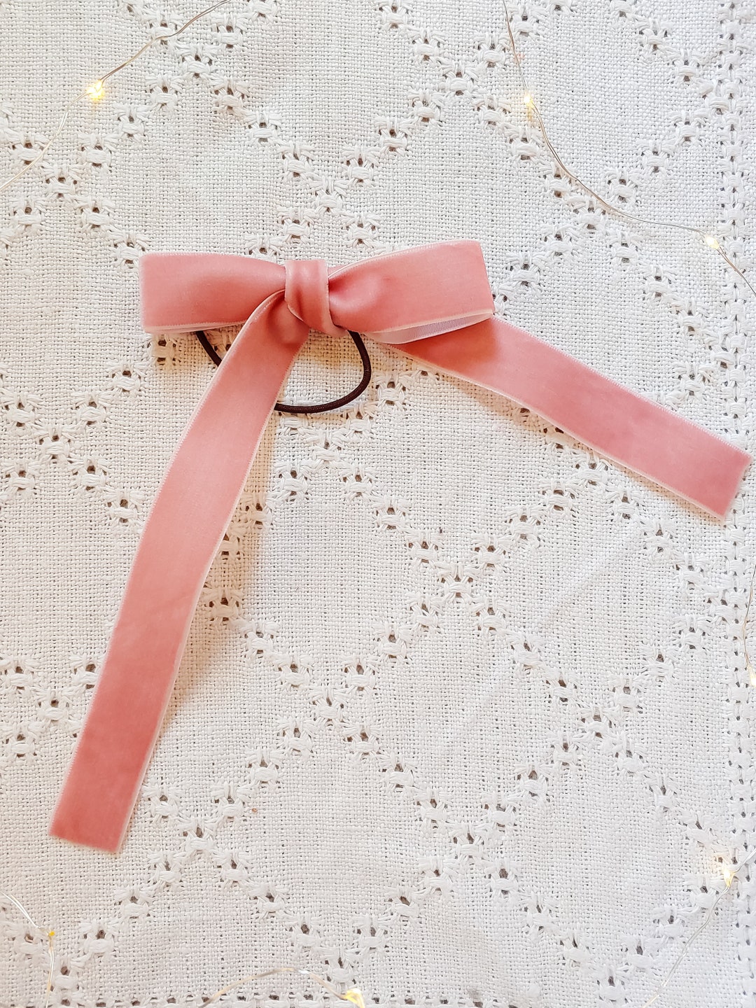 Velvet Ribbon Hair Tie Bow Handmade Pink Blue Red or Green Etsy