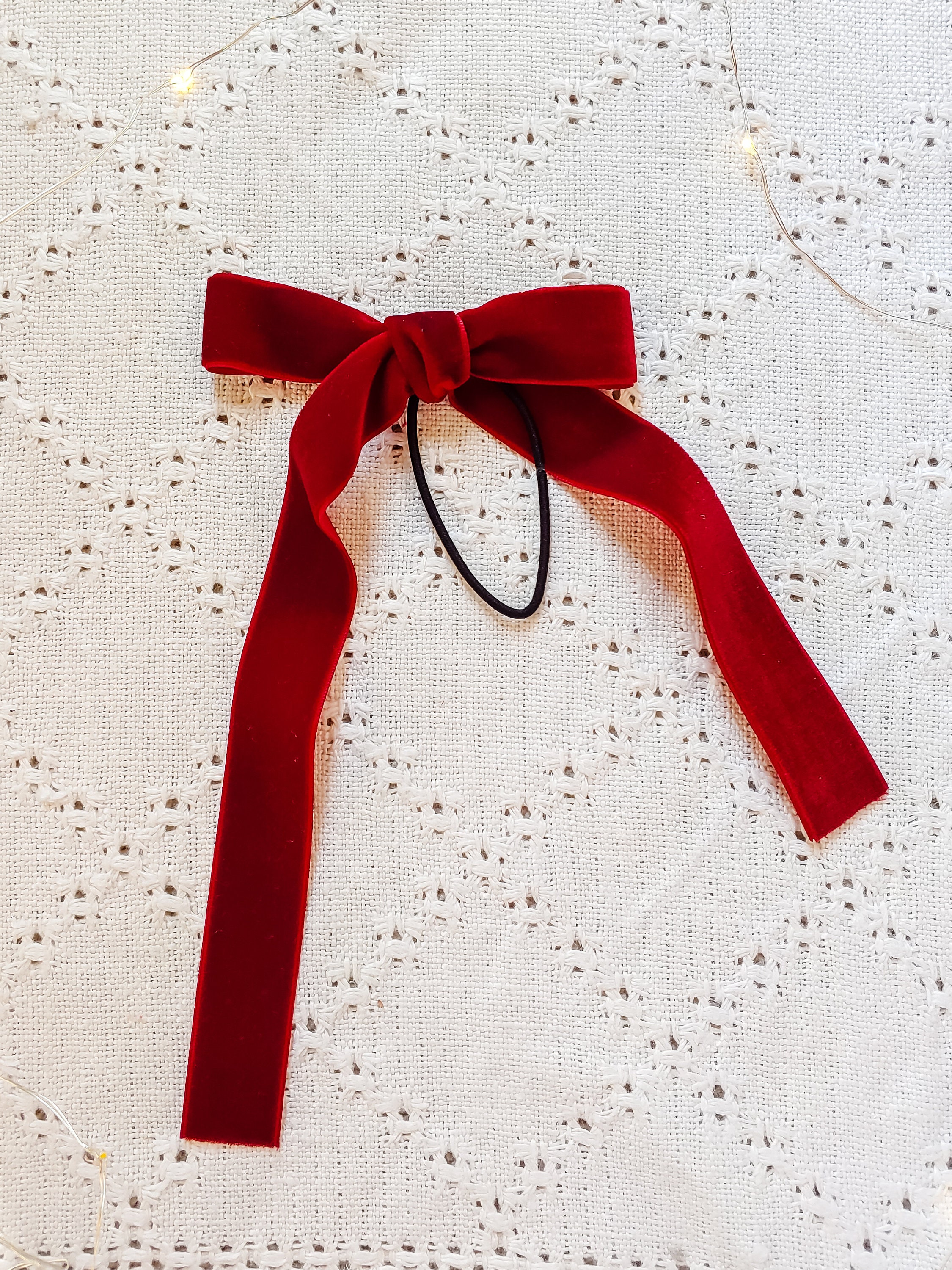 Velvet Ribbon Hair Tie Bow Handmade Pink Blue Red or Green Etsy