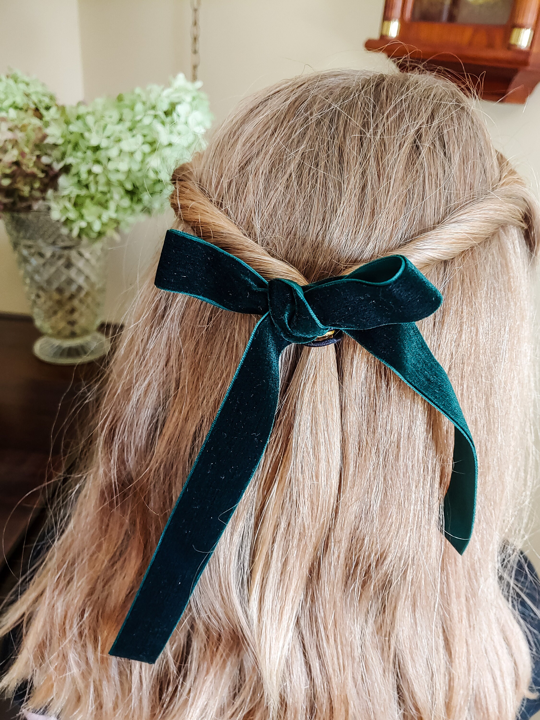 Velvet Ribbon Hair Tie Bow Handmade Pink Blue Red or Green Etsy