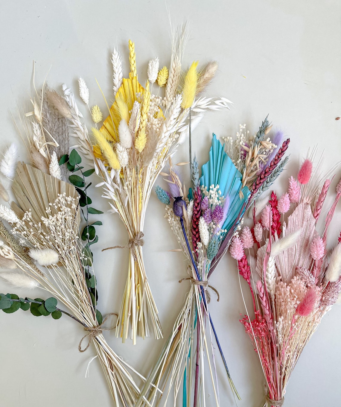 Mini Dried flower bunches. Yellow blue pink neutral. Gift Etsy
