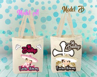 Mi Bautizo Cotton Canvas Favor Tote Bag, Charrita Recuerdos