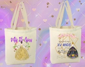 Personalized Quinceañera Cotton Canvas Tote Bag Favors
