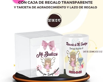 Personalized Baptism Shot Glasses, Set of 12, with Gift Box & Card