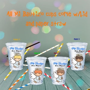 Mi Bautizo party cups/My Baptism Party Favors/ Christening Party favor for guest/Mi Bautizo Recuerdos/Plastic Cup with lid and straw