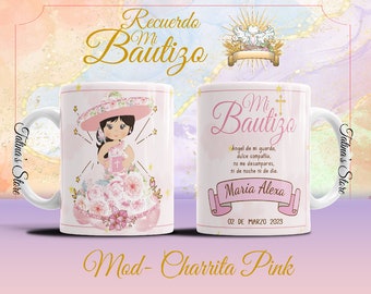Mi Bautizo Mug, Charrita Pink, Baptism Favor (12 pz)