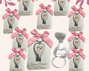 Personalized Charrita Baptism Favors – Bottle Opener Keychain, Laser Engraved, Set of 12