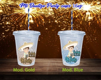 Personalized Mi Bautizo Party Cups, 16oz Baptism Favors