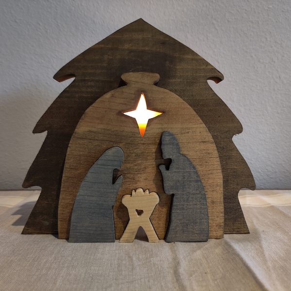 Rustic wooden puzzle Christmas Nativity Scene Handmade