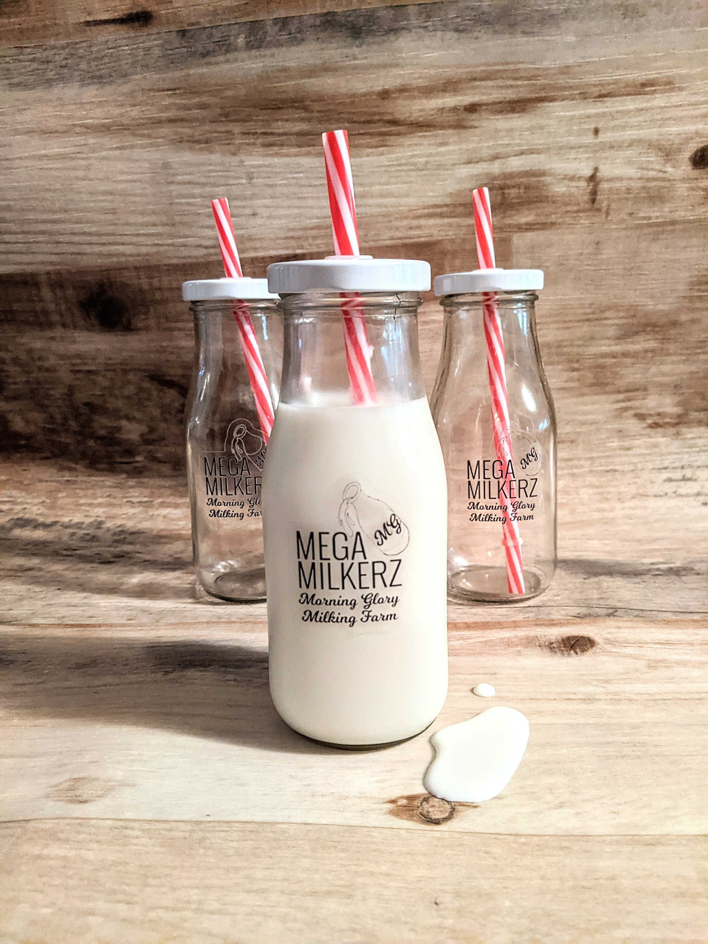 Morning Glory Milking Farm Clear Glass Milk Bottles With Striped Straws  With MEGA MILKERZ Vinyl Sticker - Etsy Sweden