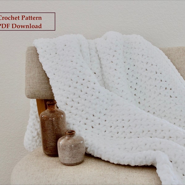 Chunky Throw Blanket Crochet PDF Pattern Chenille