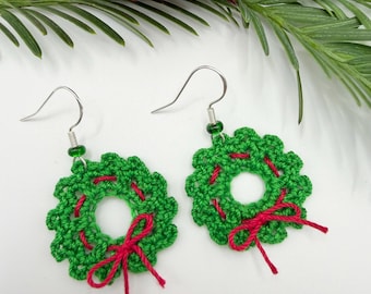 Holiday Wreath Earrings Christmas Crochet Pattern PDF Download