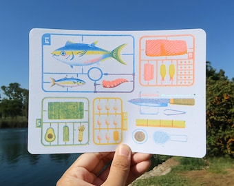 Sushi Gunpla Risograph Postcard Print