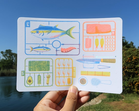 Sushi Gunpla Risograph Postcard Print