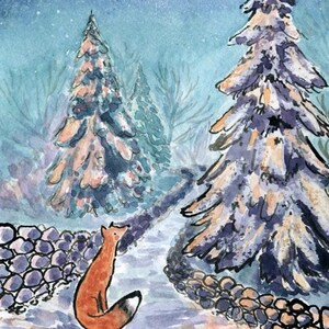 Raposa de Natal | Cartão de felicitações em branco A6 | Desenho ilustrado à mão em tinta e aquarela