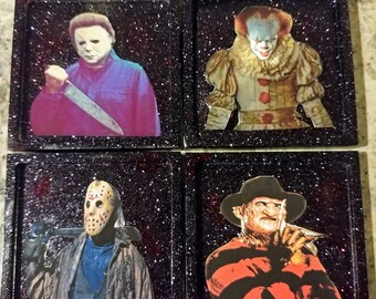 Horror Theme Coasters | Halloween Coasters | Horror movie coasters | Scary movie coasters | Halloween gift | Halloween Decor