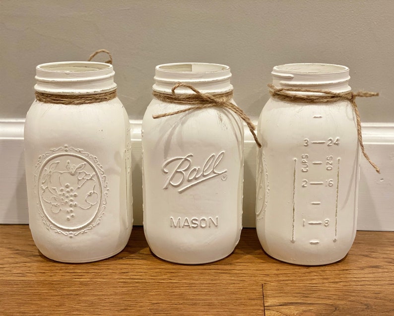 home decor wedding centerpiece baby shower centerpiece painted mason jar decor painted jars Mason jar Distressed Mason Jar farmhouse