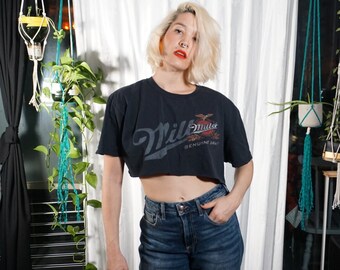 Miller Shirt | Emo clothing | thrifted clothes for women | crop tee | Oversized black Tee | Beer Shirts | retro shirt | drop tops y2k | fun