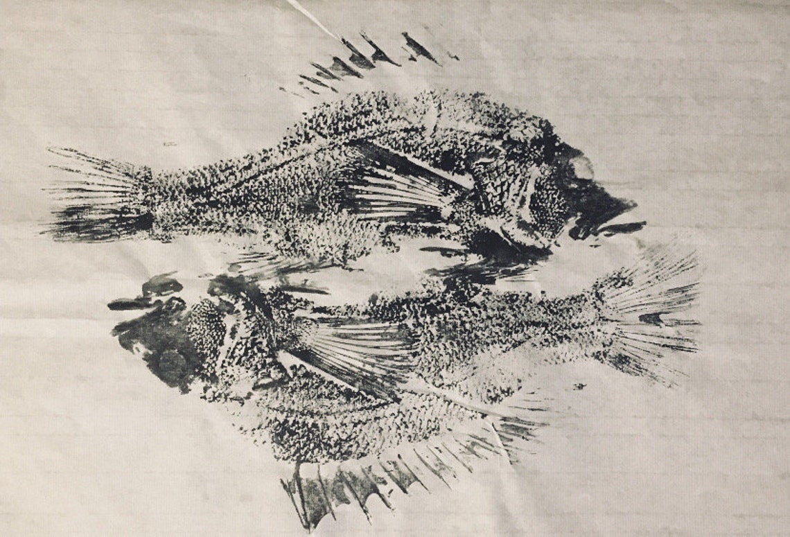 Black Ink Fish Print - Reflections - Etsy