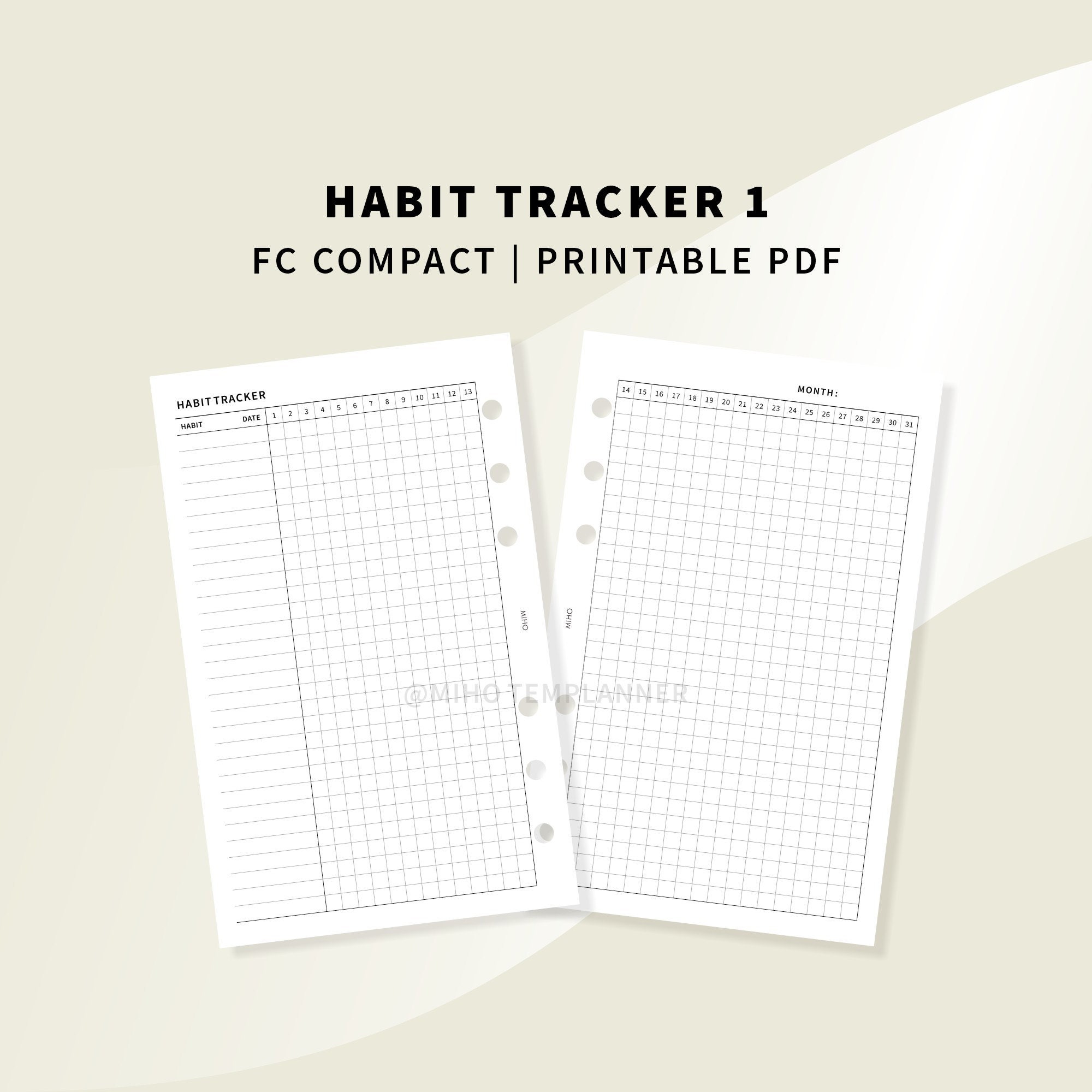 FC Compact Franklin Planner Inserts Printable PDF Habit Log | Etsy