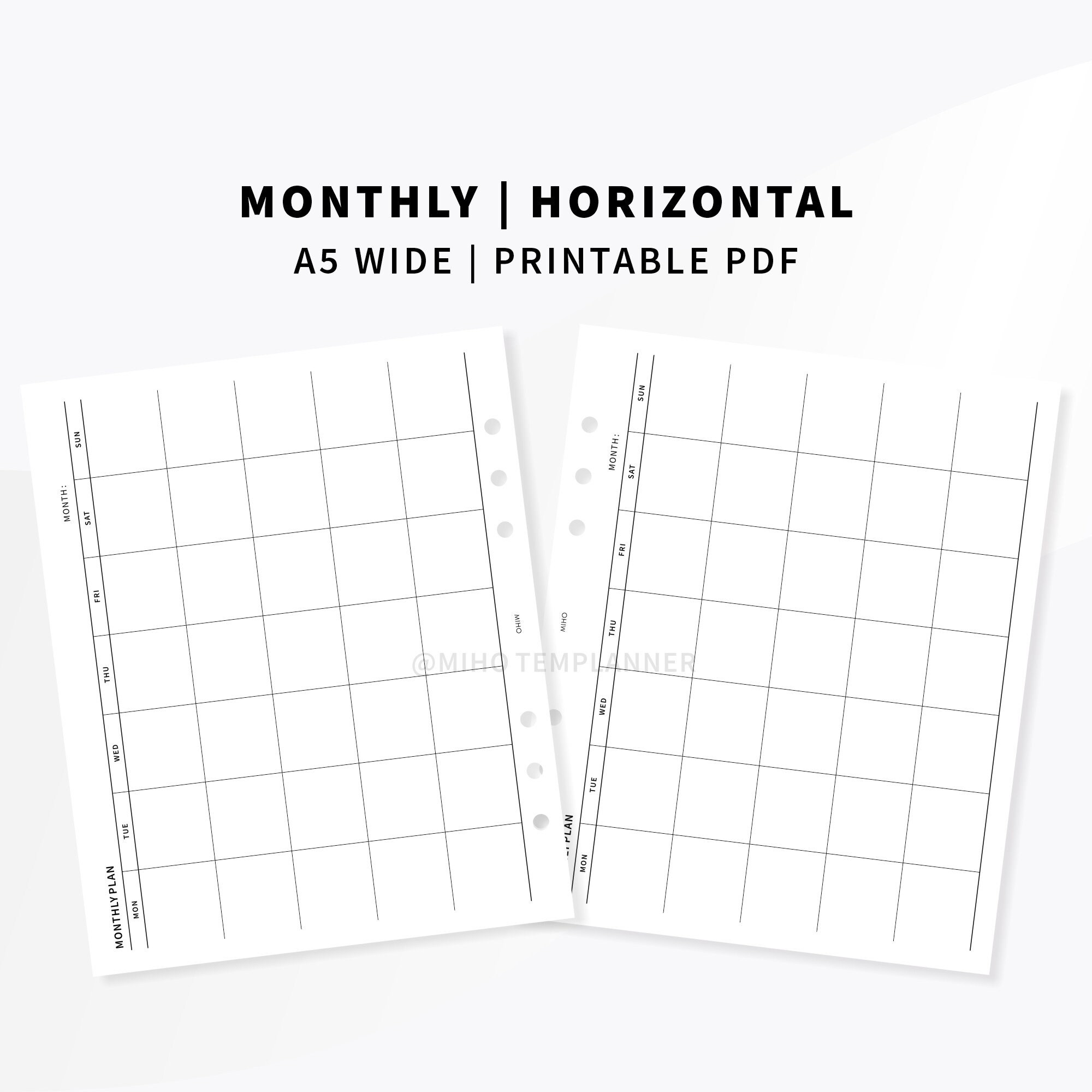 Monatskalender A5 Wide Printable Planner Inserts undatierte Etsy
