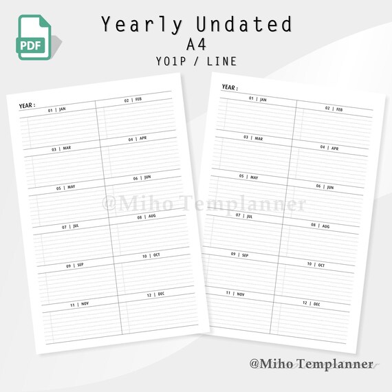 Yearly overview printable A4 size Yearly Plan year planner | Etsy