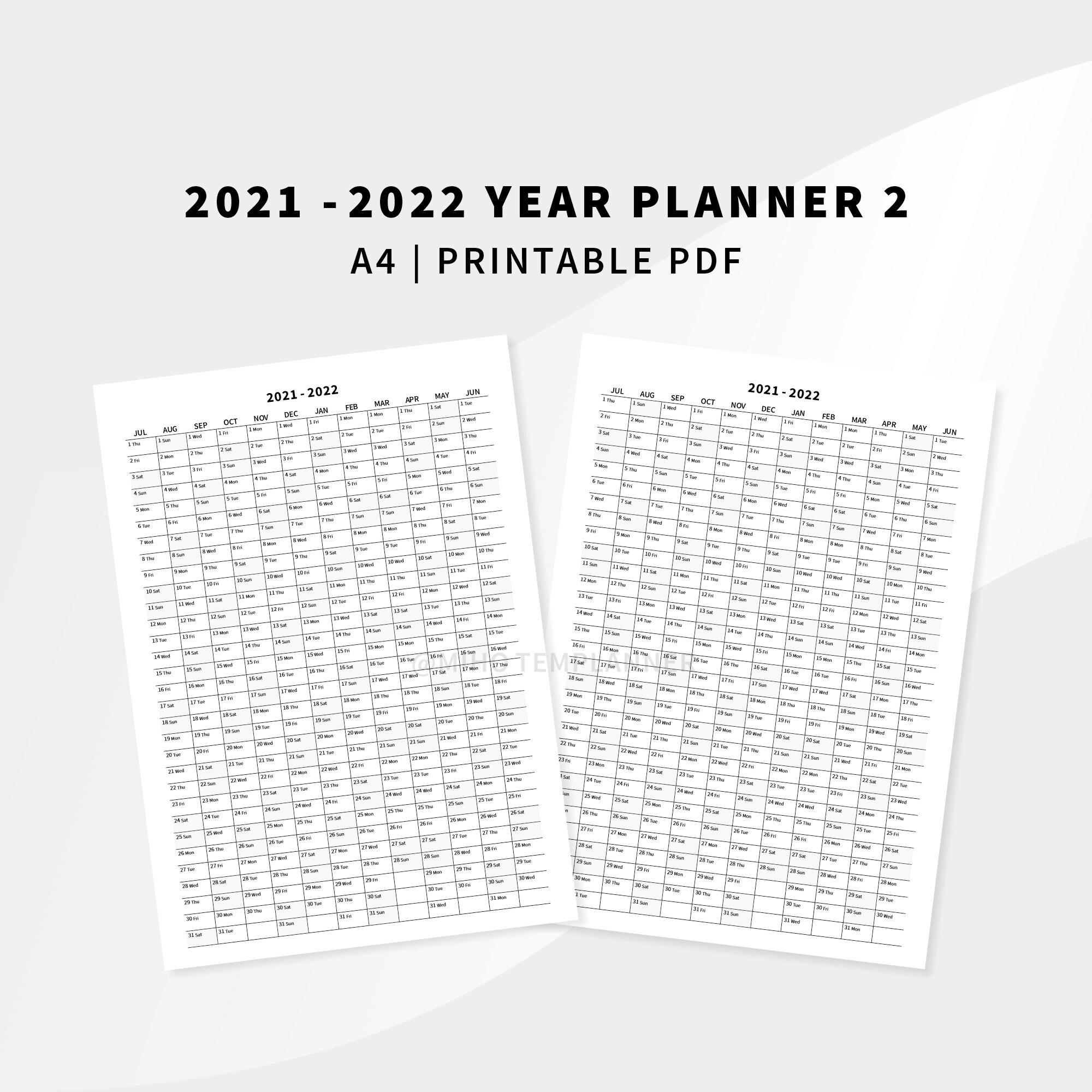 Year Planner 2021 2022 Printable A4 Size PDF114 Etsy
