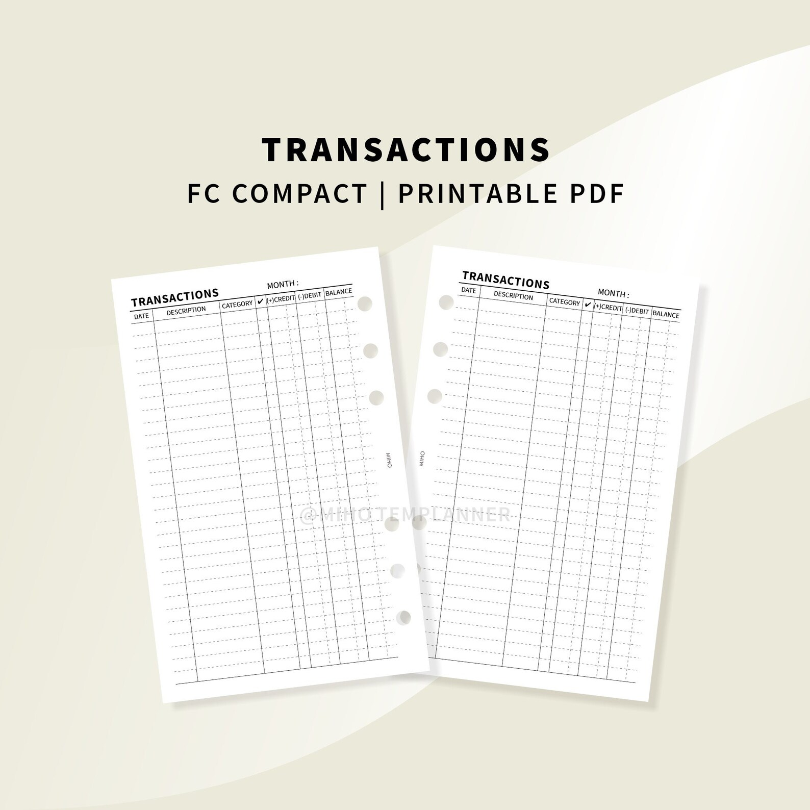 Transactions Expense Tracker Franklin Covey Compact Printable Etsy