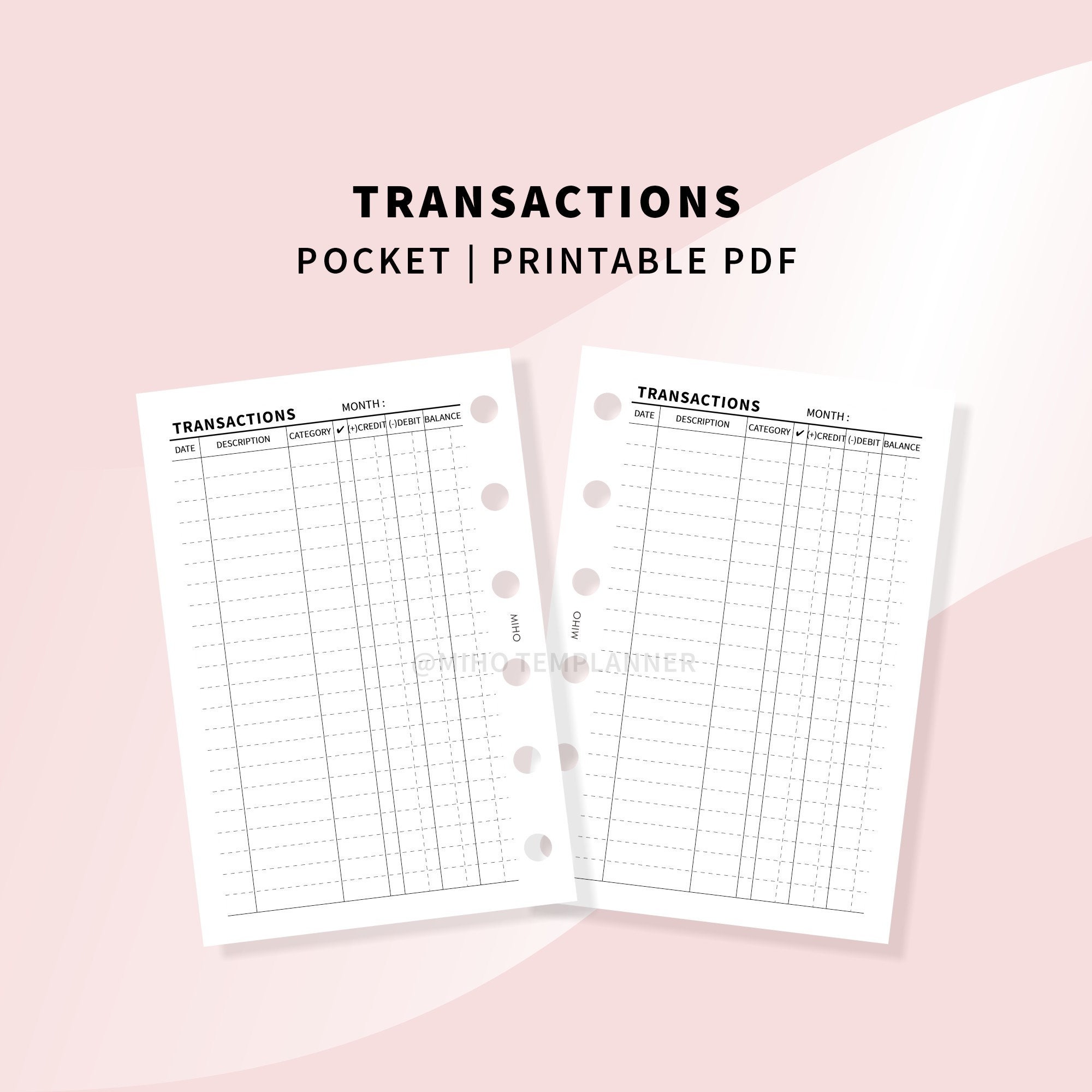 Pocket Expense Transactions Tracker Printable Inserts PDF Etsy