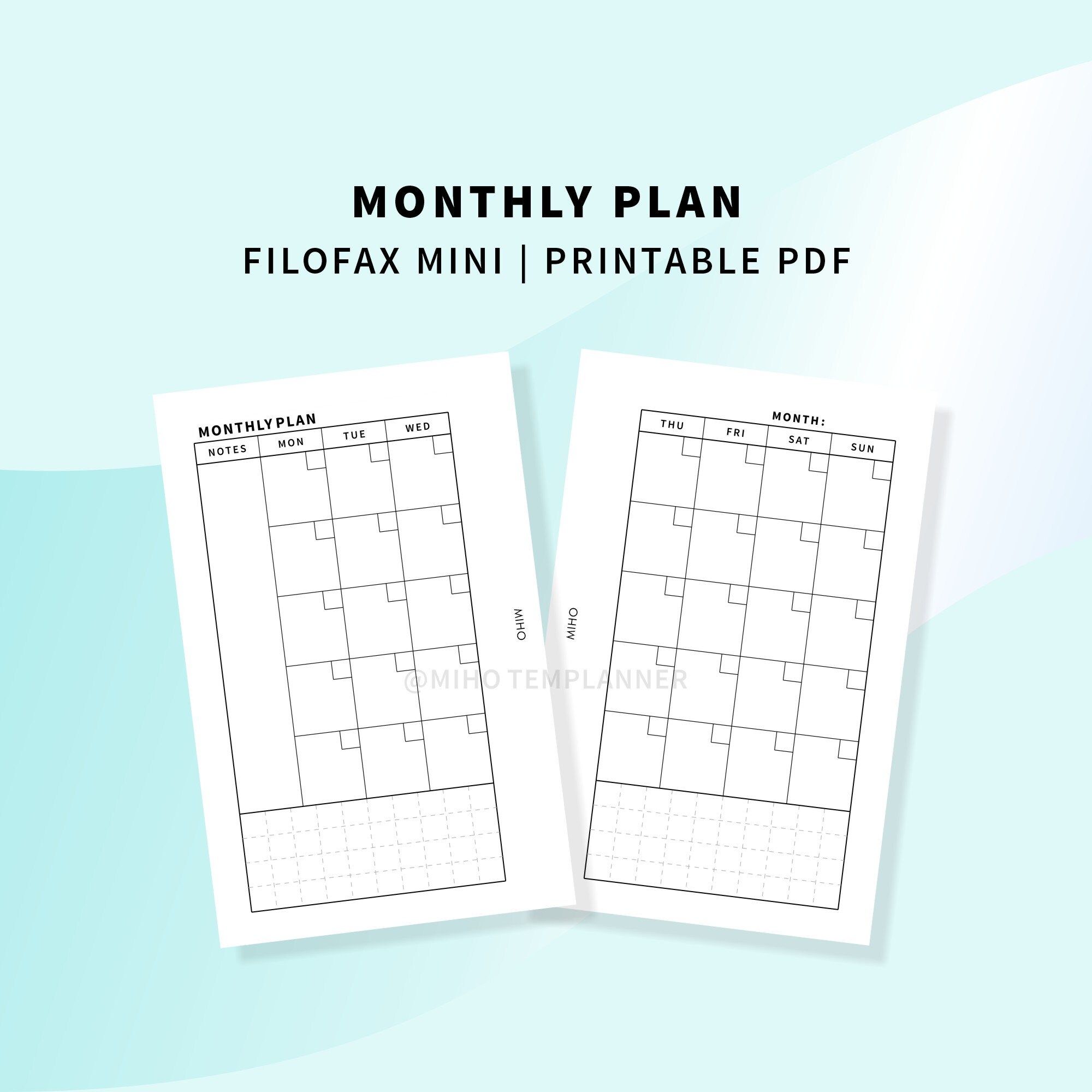 Filofax Mini Monthly Planner Minimalist Printable inserts PDF | Etsy