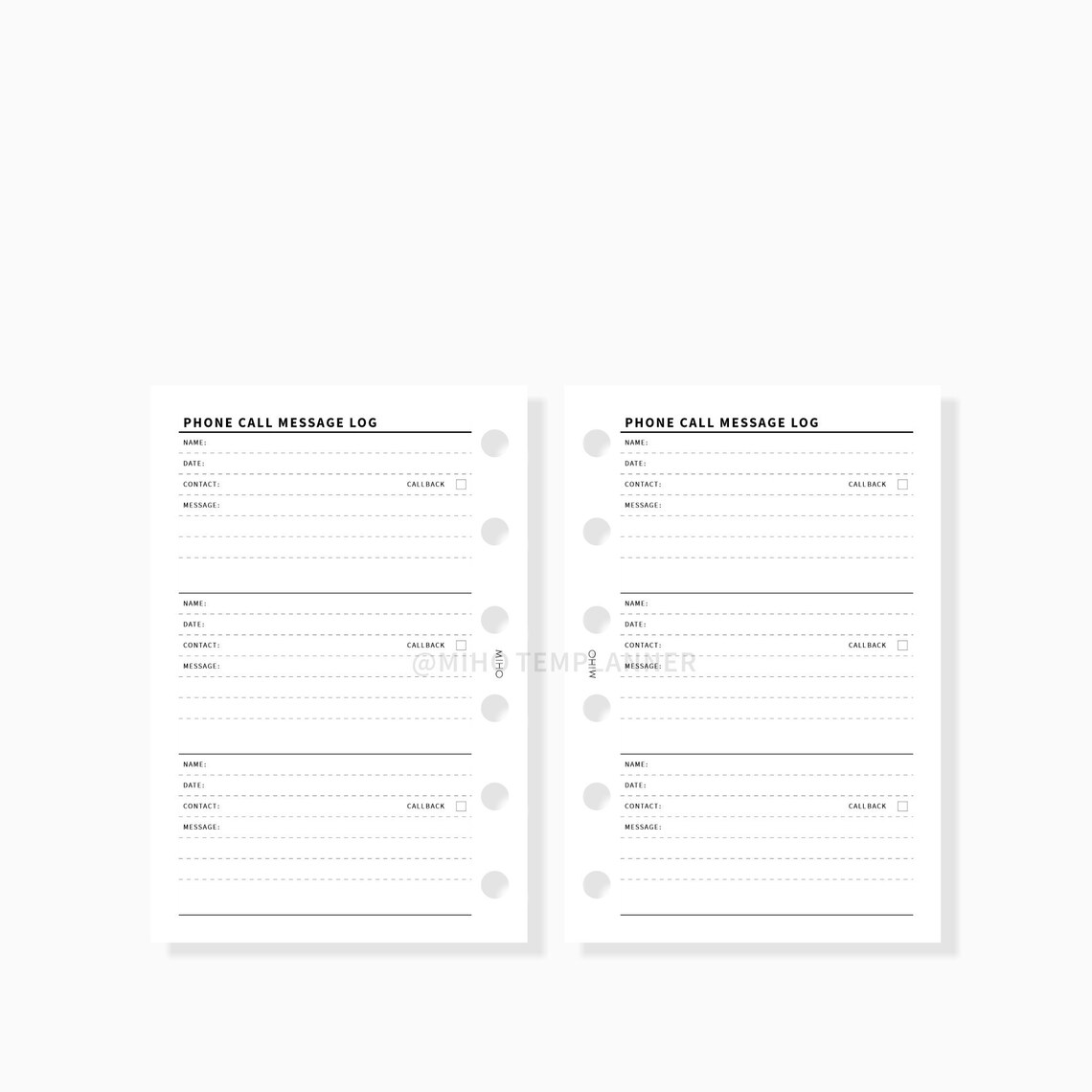 Pocket Phone Call Message Log Printable Planner Inserts PDF Etsy