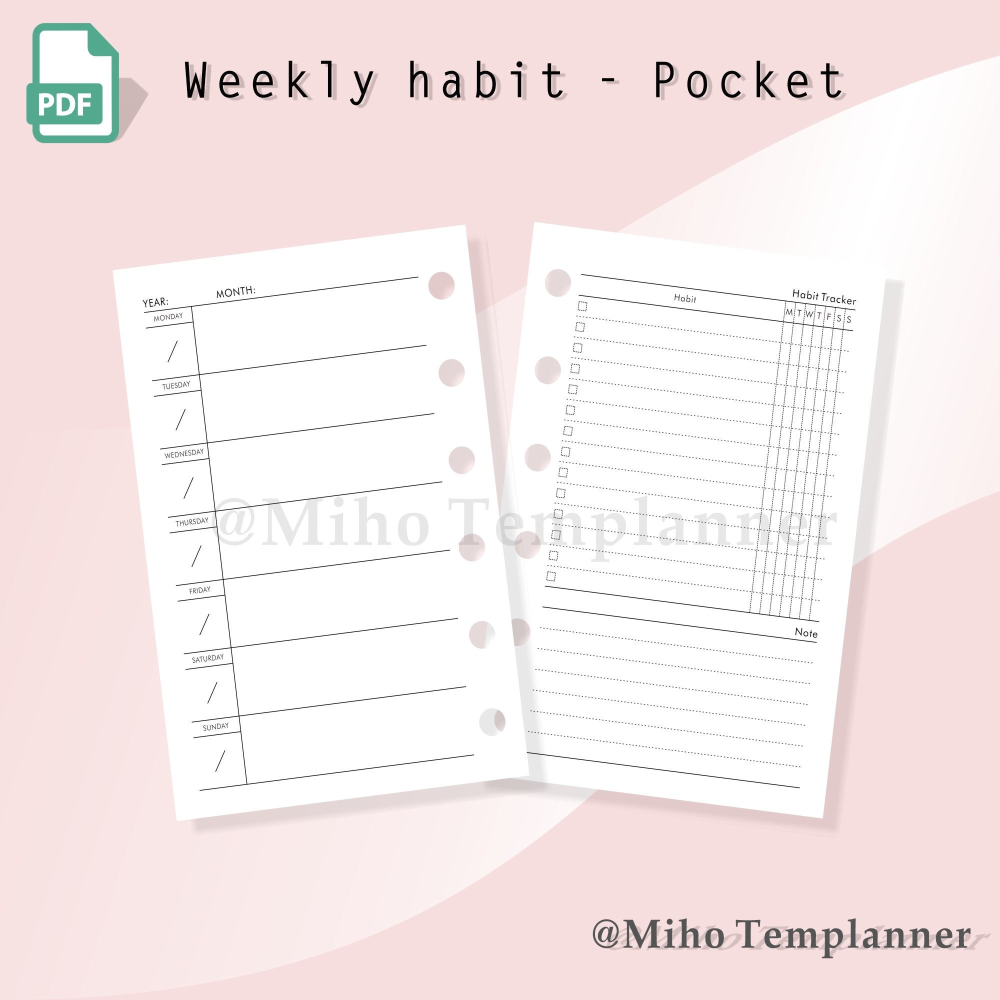 Pocket size Weekly Planner Inserts with Habit Tracker031 Etsy
